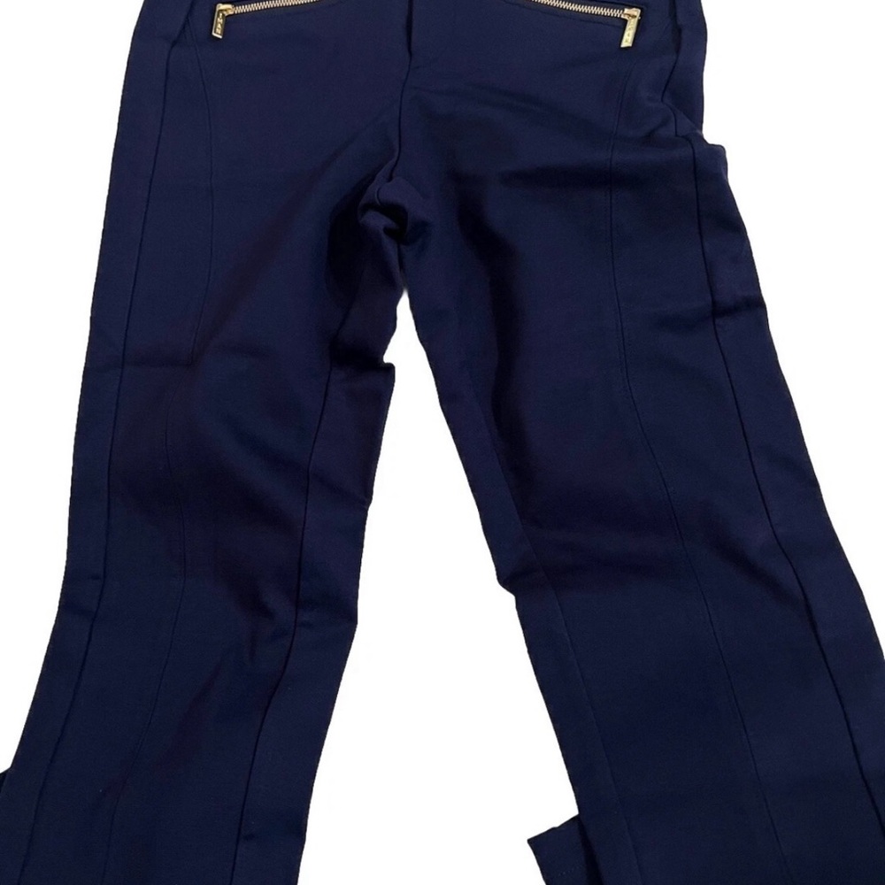 Navy Blue pants work, casual pants with gold side zippers IMAN size 2 short MWT